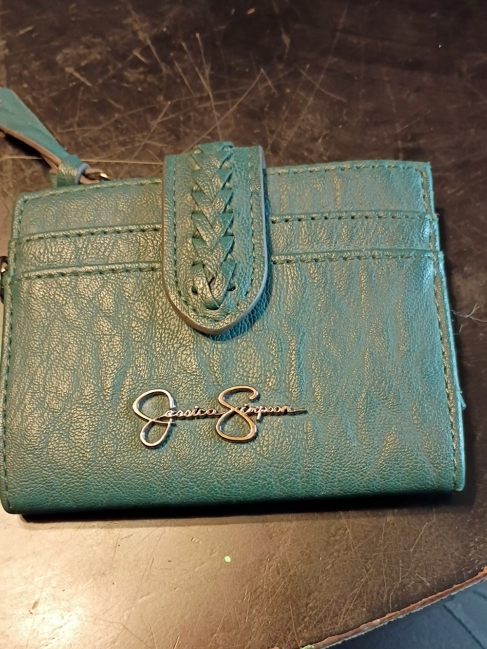 Jessica Simpson Teal Braided-Accent Compact Wallet